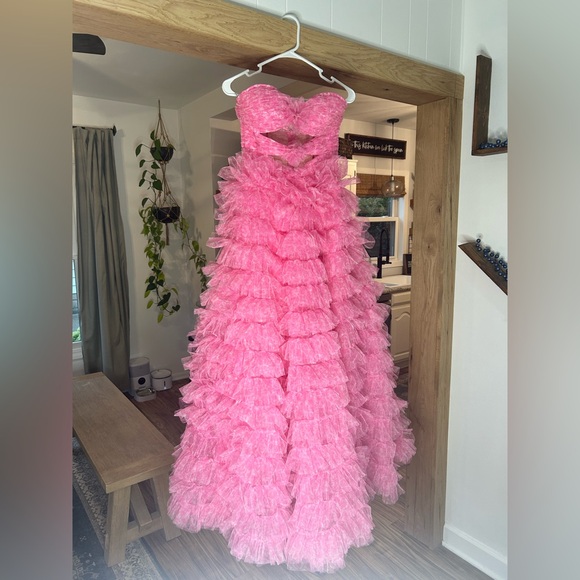 Pink Ruffled Strapless Gown - Prom - Picture 2 of 5